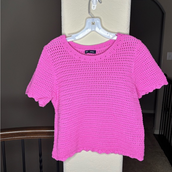GAP Sweaters - GAP Crochet Sweater Indie Pink Size M Colorful Beach Boho Valentine’s day